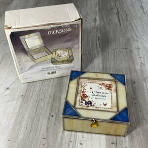 Vintage Dicksons Stained Glass Sentiment Box Floral Butterfly Trinket Jewelry
